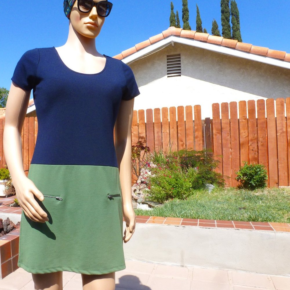 Retro Love Roses Green N Blue Cotton Dress